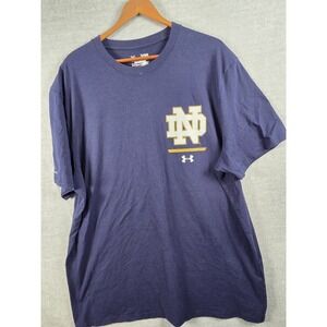 Under Armour XL Notre Dame Fighting Irish T Shirt Heat Gear Loose Blue Big Logo